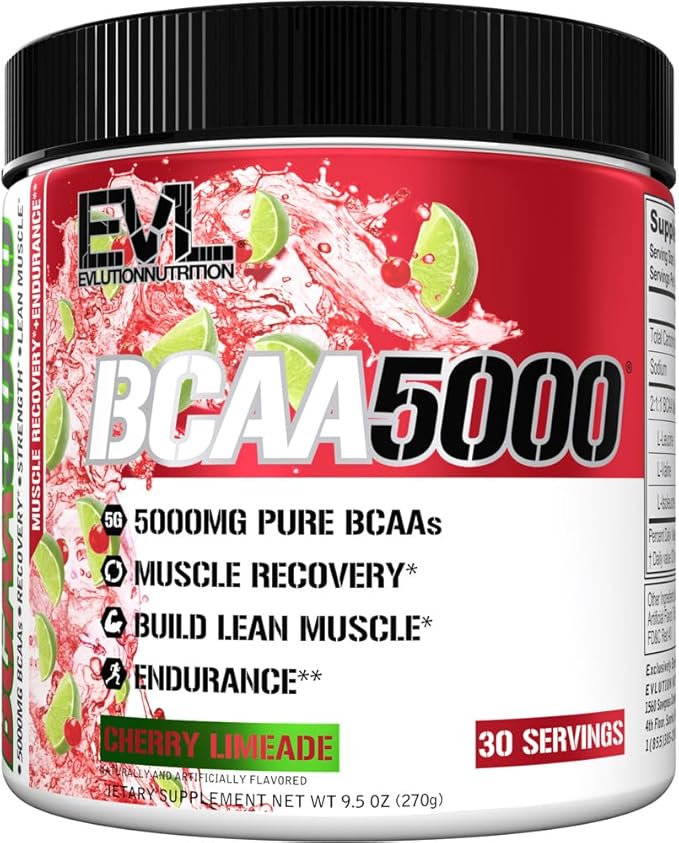 Evlution EVL BCAAs Amino Acids Powder - BCAA Powder Post Workout Recovery Drink and Stim Free Pre Workout Energy - 5g Branched Chain Amino Acids Supplement for Men - Cherry Limeade