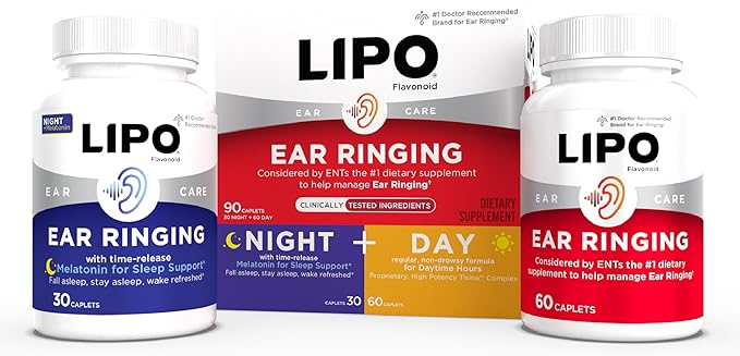 Lipo Flavonoid Day &amp Night Combo Kit Tinnitus Relief for Ringing Ears Lipo Flavonoid Plus &amp Lipo Flavonoid Night with Melatonin &amp Vitamin C 90 Caplets