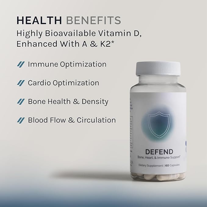 InfiniWell Defend Bone &amp Immune Support Supplement - Vitamin A D3 &amp K2 Supplement - Bioavailable Ingredients in Active Nutrient Forms - Aid Bone Strength Heart Health &amp More (60 Capsules