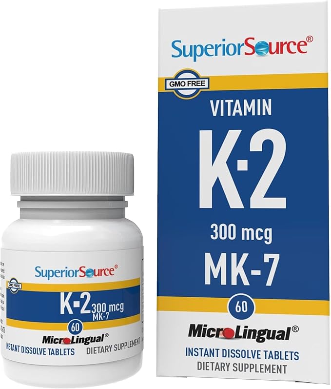 Superior Source Vitamin K2 MK-7 (Menaquinone-7) 300 mcg - Bone Strength &amp Health Support Supplement - Aids Healthy Heart Function - Bariatric-Friendly - 60 Sublingual Dissolving Tablets