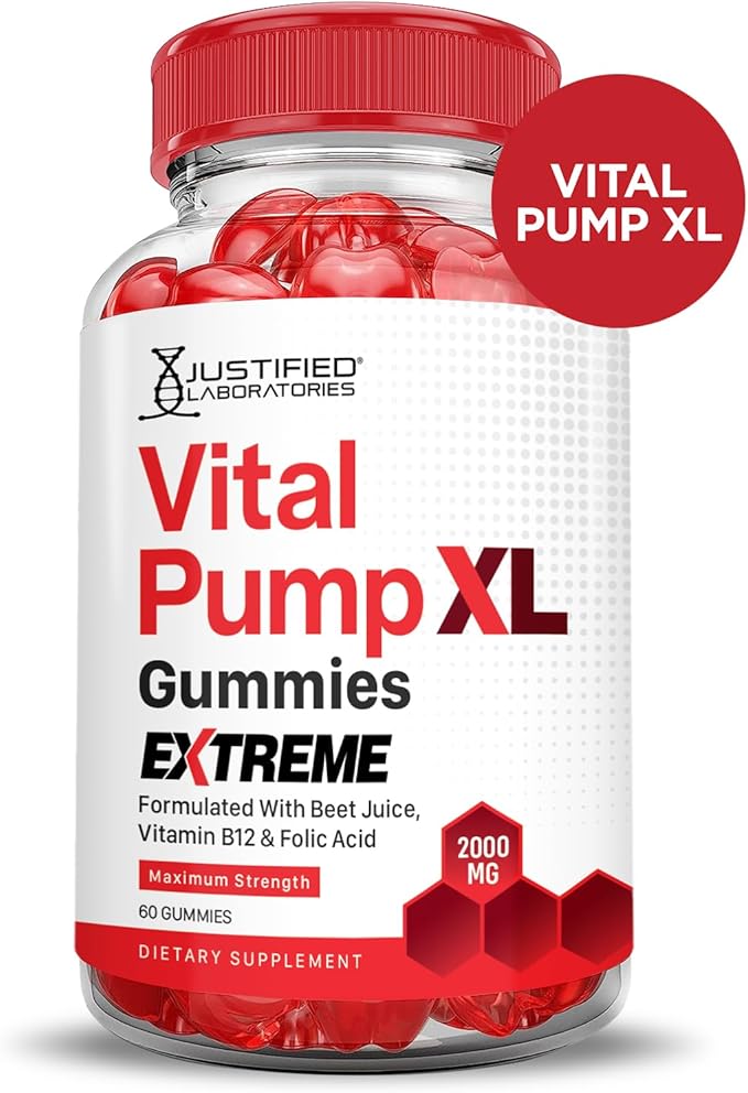 Justified Laboratories Vital Pump XL Extreme 2000MG Performance Gummies Vital PumpXL Advanced Formula Formulated with Beet Juice ACV Pomegranate Powder B12 Vegan Non GMO 60 Gummys