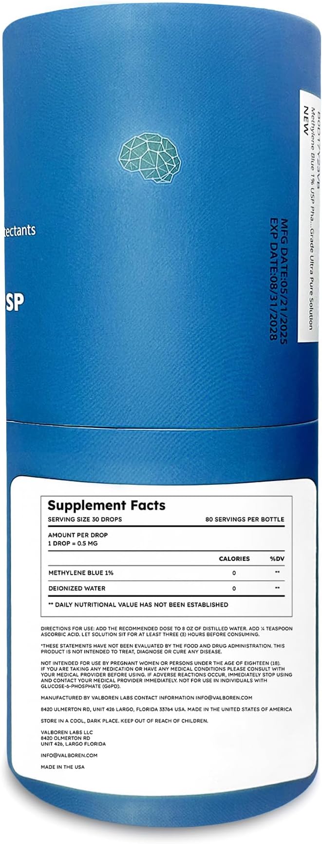 Methylene Blue Pharmaceutical Grade Bundle - 2 oz &amp 4 oz Bottles - USP Grade - Made in USA - Third-Party Tested Formaldehyde &amp Alcohol-Free - Brain Health Supplement - Methylene 1% Drops for