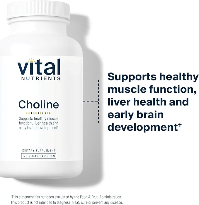 Vital Nutrients Choline 550mg - Vegan Choline Supplements - 100% RDA for Neurological Development and Health* - Gluten Dairy Soy Free - Non-GMO - 120 Capsules