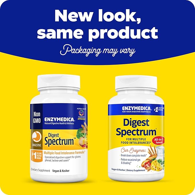 Enzymedica Digest Spectrum Advanced Digestive Enzymes for Women and Men Supports Digestion and Multiple Food Intolerances Fast-Acting Formula for Gas and Bloating Relief 90 Capsules