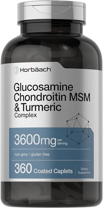 Horbäach Glucosamine Chondroitin MSM | 360 Caplets | Advanced Formula with Turmeric | Non-GMO Gluten Free