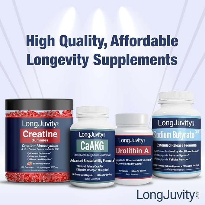 LongJuvity Sodium Butyrate Supplement (300mg) - Optimal Gut Health for Men &amp Women - Digestion Support &amp Leaky Gut Repair - Postbiotic Short Chain Fatty Acid Lab Tested (120 Extended Release