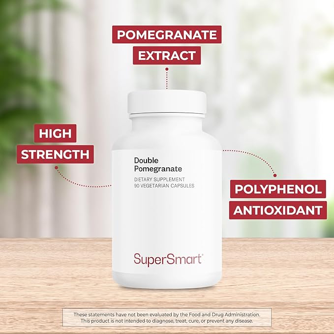 Supersmart - Double Pomegranate (High Strength) - 90% Ellagic Acid &amp 40% Punicalagins - Pomegranate Extract Supplement - Advanced Antioxidant | Non-GMO &amp Gluten Free - 90 Vegetarian Capsules