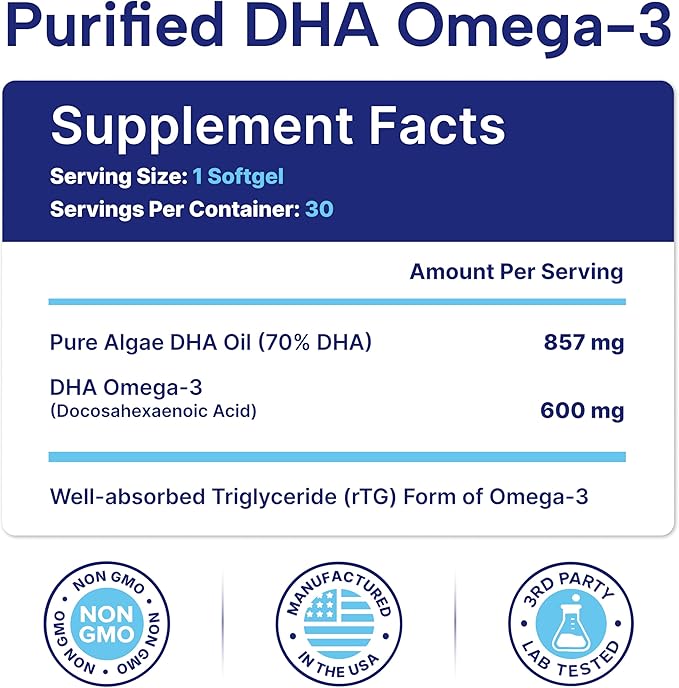 OmegaVia Prenatal DHA 600mg | Fish-Free Omega-3 Supplement | Supports Baby’s Brain Eye &amp Nervous System Development | Safe for Pregnancy &amp Lactation | 30 Easy-to-Swallow Softgels