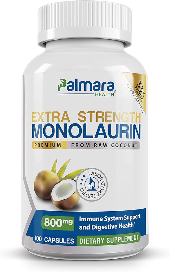 Palmara Health Extra Strength Monolaurin 1600mg per Serving 800mg per Capsule