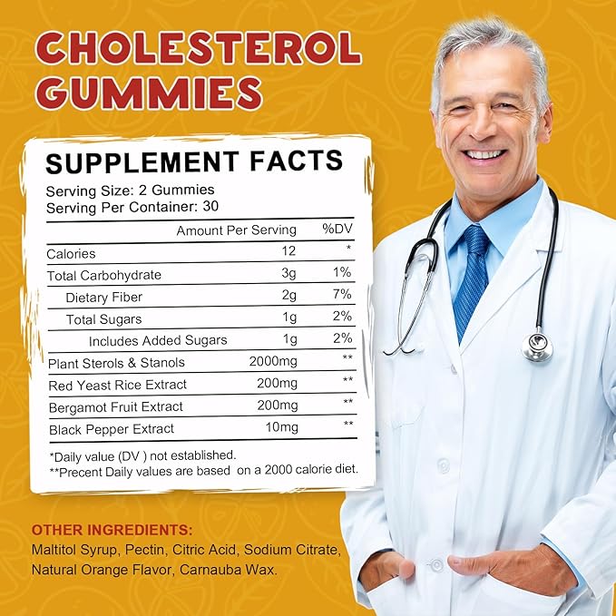 LUCNVEM Cholesterol Supplements Gummies for Cholesterol Healthy Natural Cholesterol Complex for Maintain Healthy Cholesterol Levels Daily Easy Cholesterol Gummies Snacks - 30 Day Supply