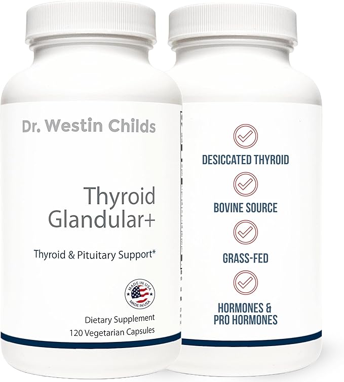 Dr. Westin Childs - Thyroid+ Raw Grass-Fed Desiccated Bovine Thyroid Support for Women &amp Men with Hypothyroid Hashimoto's Energy &amp Metabolism Supplement - L-Tyrosine Selenium Iodine &amp