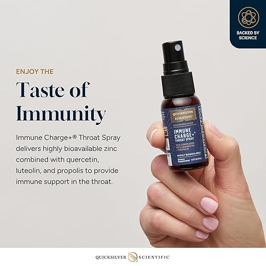 Quicksilver Scientific Immune Charge+ Zinc Throat Spray - Immune Support Liquid Supplement with Quercetin - 'Throat Coat' with Liposomal Absorption Technology (0.9 fl oz / 27ml)