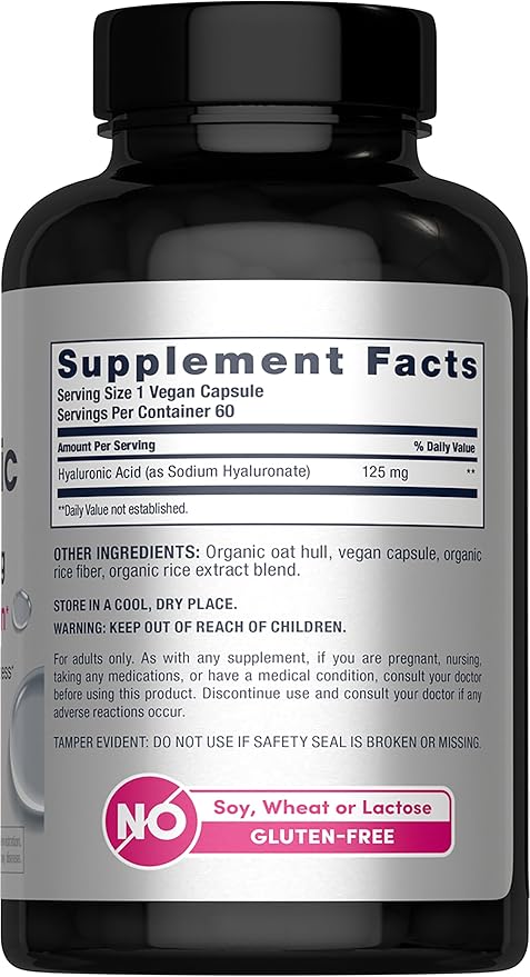 NeoCell Hyaluronic Acid Capsules | 60 Pills | 125 mg | Daily Hydration | Hair Skin &amp Nails | Vegan Supplement