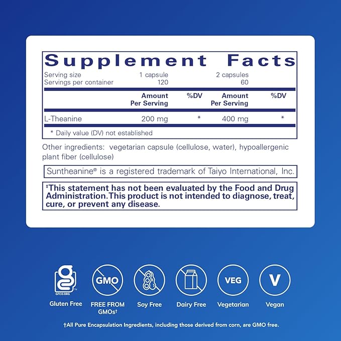 Pure Encapsulations L-Theanine - Amino Acid Supplement to Support Relaxation Stress &amp Nervous System - 120 Capsules