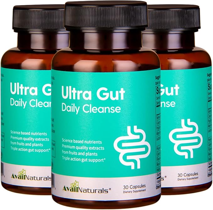 Ultra Gut Daily Cleanse - 15 Day Cleanse with Cascara Sagrada Senna Leaf Psyllium Husk Dietary Fiber 2.5B CFU Probiotics Gut Health Support Non-GMO 30 Capsules (3)