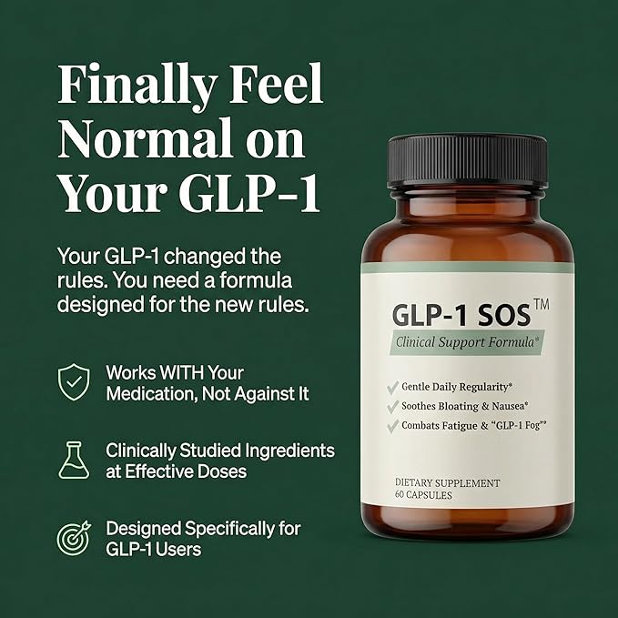 GLP-1 SOS™ Digestive Support for Ozempic Wegovy Mounjaro Users – Constipation Sulfur Burps Fatigue – Magnesium Ginger Probiotics B12 – 60 Capsules