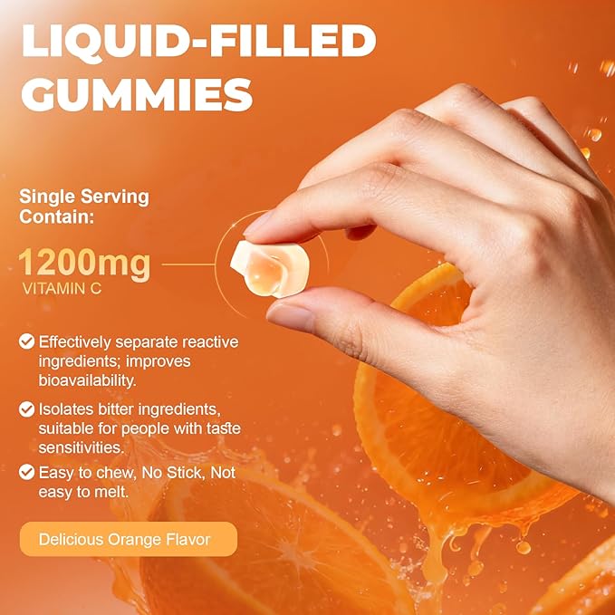 Liposomal Vitamin C Gummies for Adults 1200mg Chewable Vitamin C Supplement with Elderberry Zinc Iron &amp Folate etc - for Immune Support Energy &amp Cell Health Sugar Free Orange Flavor 60 G