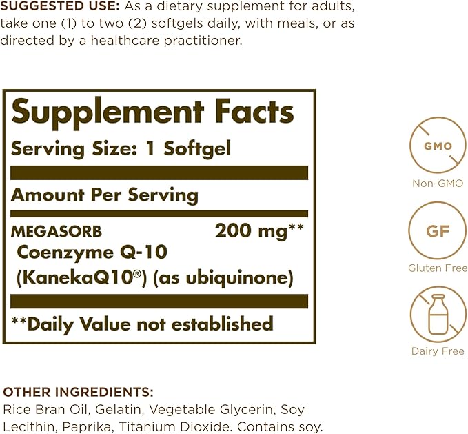 Solgar Megasorb CoQ-10 200 mg - 60 Softgels Pack of 3 - Enhanced Absorption - Gluten Free Dairy Free - 180 Total Servings