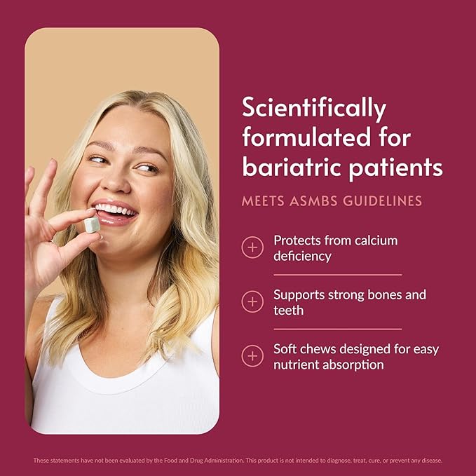 Bariatric Advantage Calcium Citrate Chewy Bites 500 mg - Highly Absorbable &amp Digestible - Vitamin D3 - Easily Chewable Calcium Supplement - Coconut Flavor - 90 Count