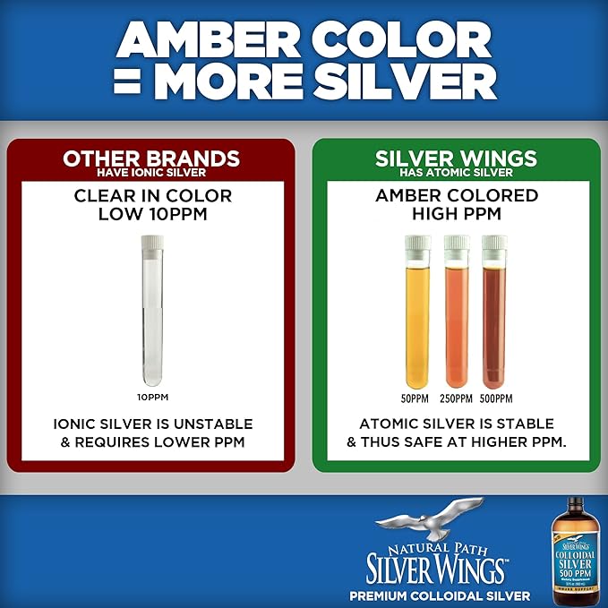 Natural Path Silver Wings Colloidal Silver 500ppm (2500mcg) Immune Support Supplement 32 fl. oz.