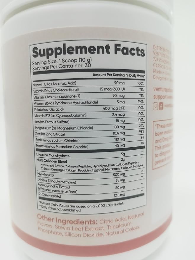 Venture Pal Creatine for Women – Hormone Balance &amp Energy Support Improves Muscle Strength Endurance &amp Recovery Collagen Complex for Skin &amp Joint Health Sugar-Free 30 Servings Mango P