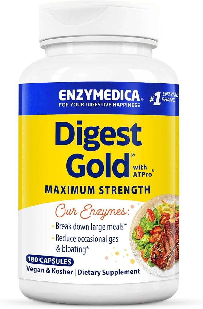Enzymedica - Digest Gold with ATPro Daily Digestive Support Supplement with Enzymes and ATP 180 Capsules