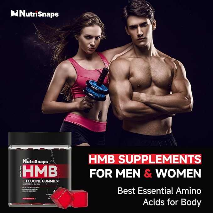 Sugar Free HMB and Leucine Gummies HMB and Leucine Amino Acid Supplements for Men Women with CoQ10 Rhodiola Rosea for Muscle Growth and Fast Workout Recovery Vegan Mixberry Flavor 30 Servings