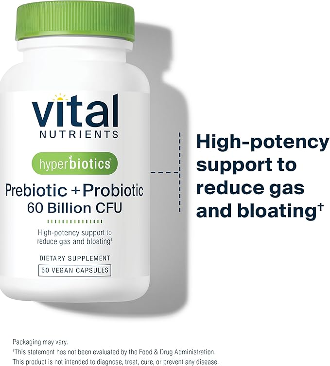 Hyperbiotics Vital Nutrients Prebiotic and Probiotic for Women and Men | 60 Billion CFU | Pre and Probiotics Supports Digestive Health Constipation Diarrhea Gas &amp Bloating | 60 Vegan Capsules