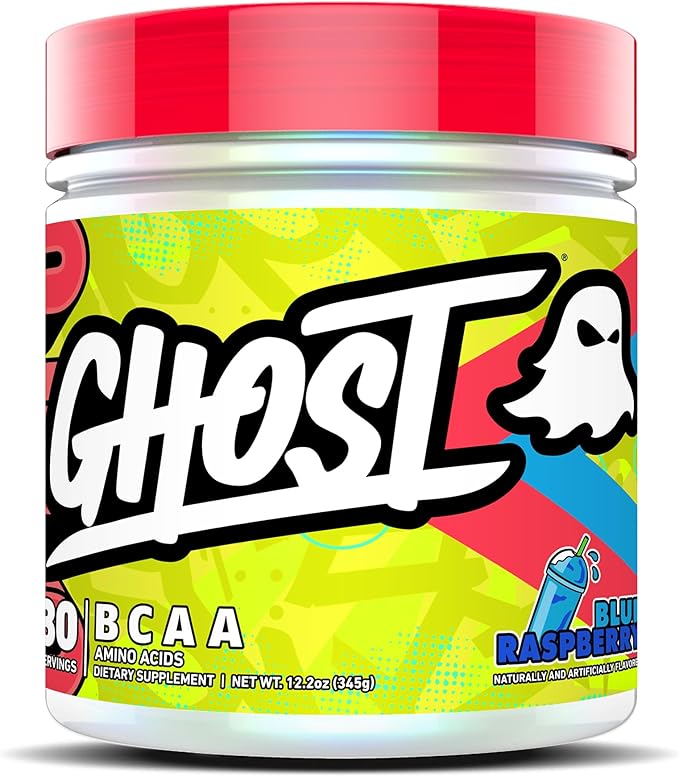 GHOST BCAA Powder Amino Acids Supplement Blue Raspberry - 30 Servings - Sugar-Free Intra Post &amp Pre Workout Amino Powder &amp Recovery Drink 7G BCAA