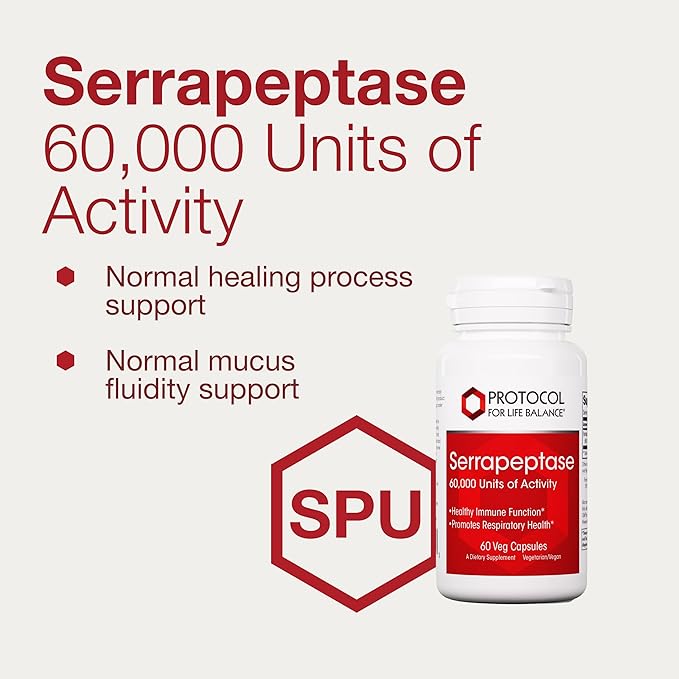 PROTOCOL FOR LIFE BALANCE Serrapeptase - Digestive Enzyme Capsule - 60000 Units Activity -Support Respiratory Health - Immune Support Supplement - 60 Veg Caps