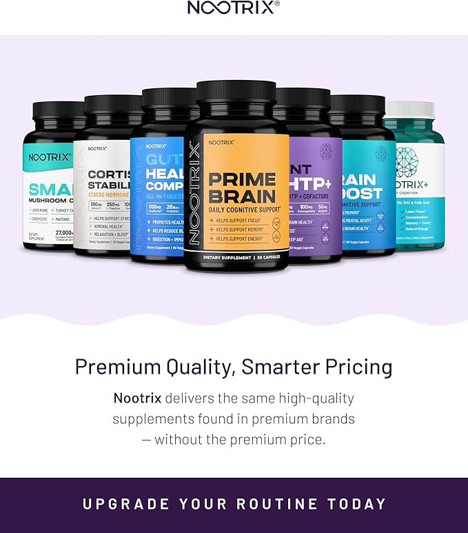 Nootrix Organic Plant 5 HTP+ Supplement | Supports Memory Mental Focus Cognitive Health &amp Energy | Promotes Healthy Mood &amp Brain Function | Vitamin B6 &amp L Theanine |60 Capsules