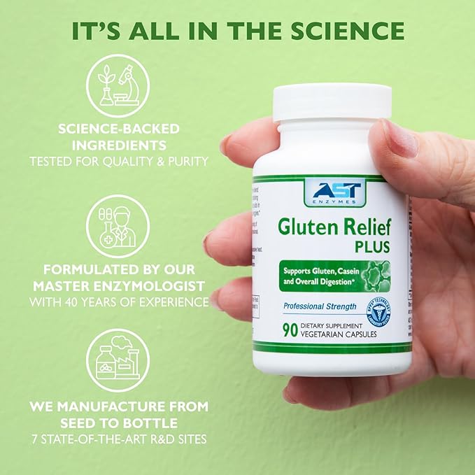 Gluten Relief Plus – 90 Vegetarian Capsules - Gluten Digestion Support – Premium Natural Digestive Enzyme Formula - Contains DPP-IV Enzyme Complex – AST Enzymes