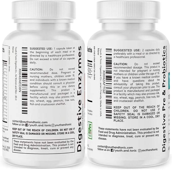 Youth &amp Tonic Bloating Relief with Pre and Probiotics for Water Retention Occasional Constipation or Food Digestion with Water Pills and Digestive Enzymes Bundle Pack