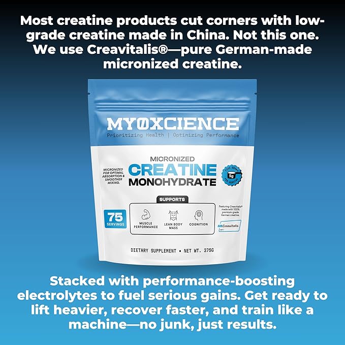 MYOXCIENCE Micronized Creavitalis Creatine | The World’s Purest Micronized Form of Creatine Monohydrate | Supports Muscle Performance Lean Body Mass &amp Cognition | 75 Servings