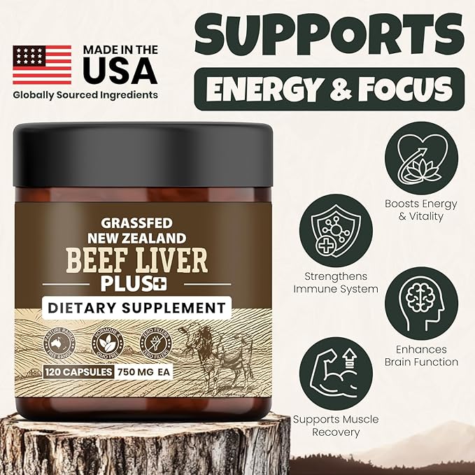 Grassfed Beef Liver Supplement - Supports Muscle Recovery &amp Energy - 3000mg Desiccated Organic Grassfed Capsules - 100% Pasture-Raised New Zealand Bovine Liver - Non-GMO &amp Gluten-Free - 120 Ca