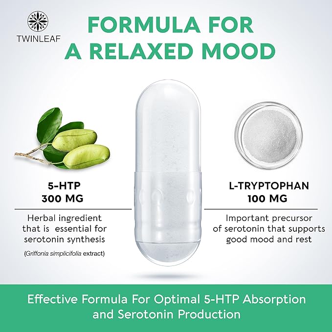 5 HTP Supplement for Mood Support - Made in USA - Natural Manganese &amp L-tryptophan Capsules - 5-HTP Booster for Men &amp Women - Proprietary Formula for Mood and Relaxation - 60 Vegan Capsules