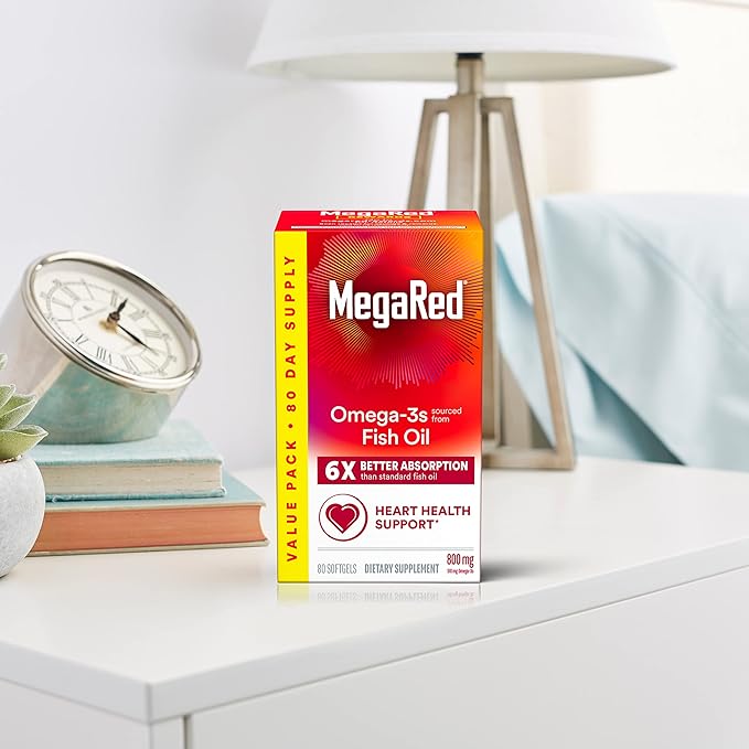 MegaRed Advanced 6X Absorption Softgels - Omega-3 Fish Oil Supplement 800mg (80 Count in A Box) EPA DHA Fish Oil Supports Heart Brain Joints &amp Eyes