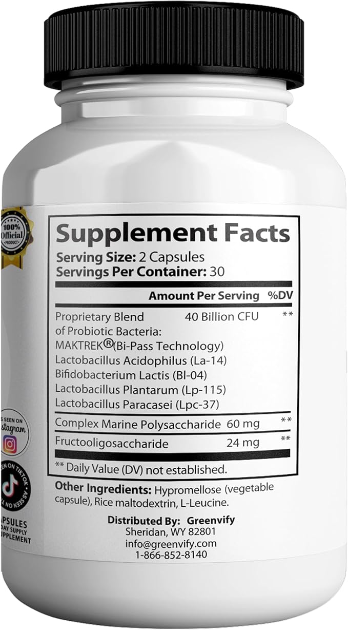 Prime Max Biome Probiotics 40 Billion CFU – Extra Strength Skin &amp Gut Support with MAKTrek® Bi-Pass Technology – 4 Strains + Prebiotics – Non-GMO Gluten-Free 60 Capsules (3)