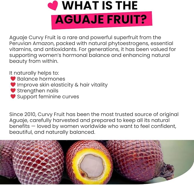 Natural Curves &amp Hormonal Balance – Aguaje Pills for Women by CurvyFruit – Booty Hips &amp Bust Support – 100 Vegan Capsules – Menopause Relief – Made in Peru