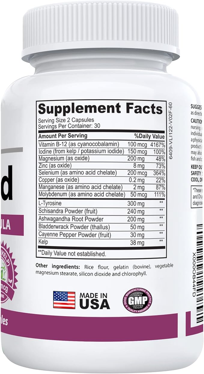 ThyroAid #1 Thyroid Support Supplement | Natural Herbal Thyroid Formula with Iodine (Kelp) Ashwagandha L-Tyrosine &amp More | Support Thyroid Health &amp Energy Levels | 60 Capsules