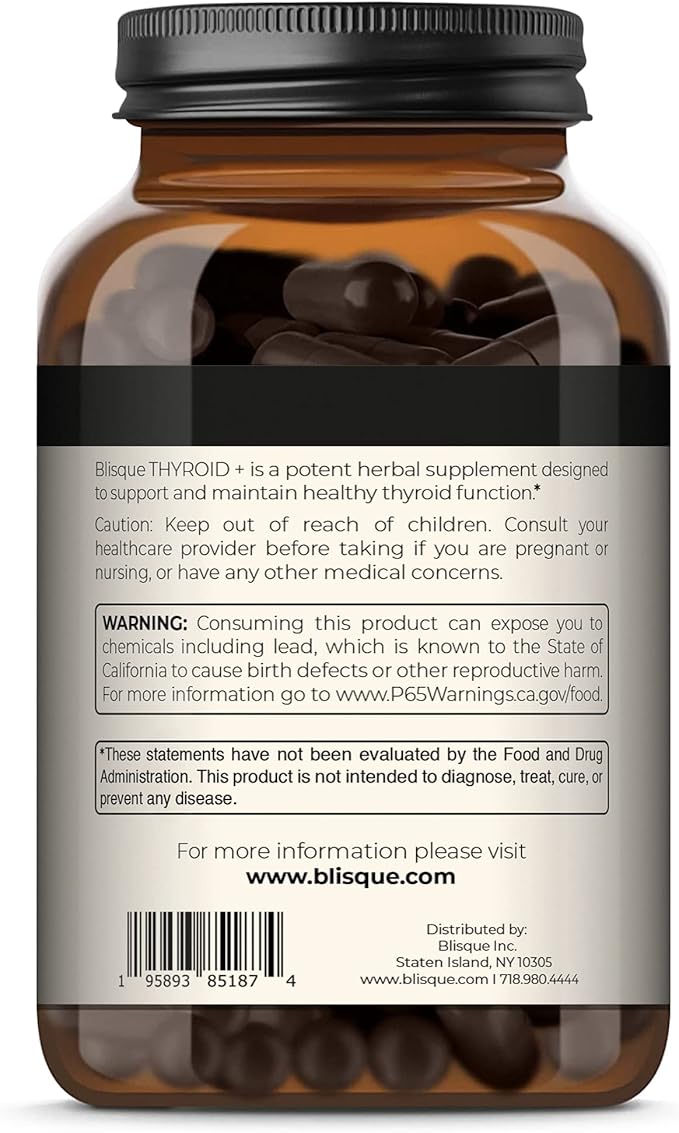 Blisque – Thyroid Support Supplement Complex for Metabolism Boost and Increased Energy Clarity and Focus | Doctor-Approved | with Iodine Ashwagandha Zinc L-Tyrosine | 90 Capsules
