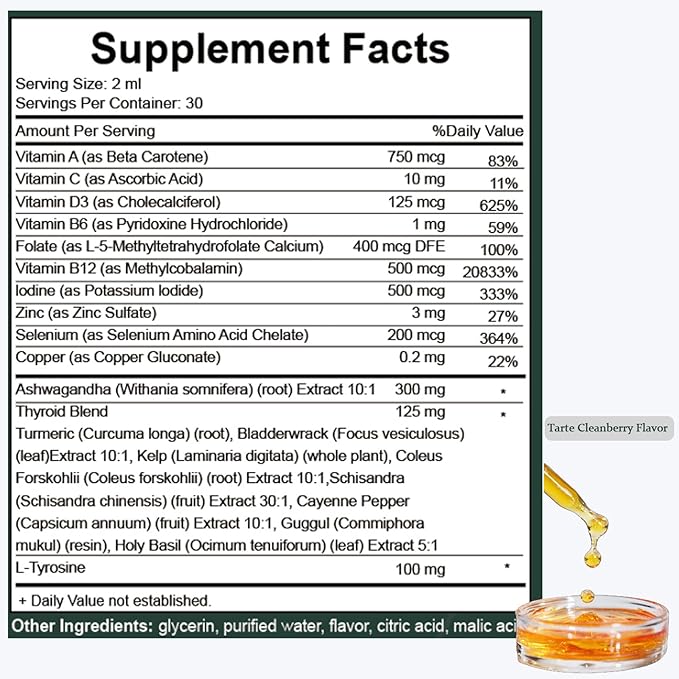 Josaine Thyroid Support Drops with Ashwagandha Selenium Zinc &amp Iodine Daily Wellness &amp Energy Support