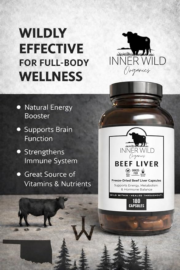 Beef Liver – Grass-Fed &amp Finished Beef Liver Capsules Freeze-Dried Whole Food Supplement Non-GMO HPP Purification 180 Capsules