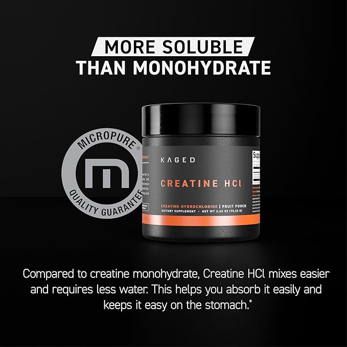 Kaged Creatine HCl Powder Unflavored Muscle Building and Recovery Supplement Patented Formula Highly Soluble Powder 75 Servings