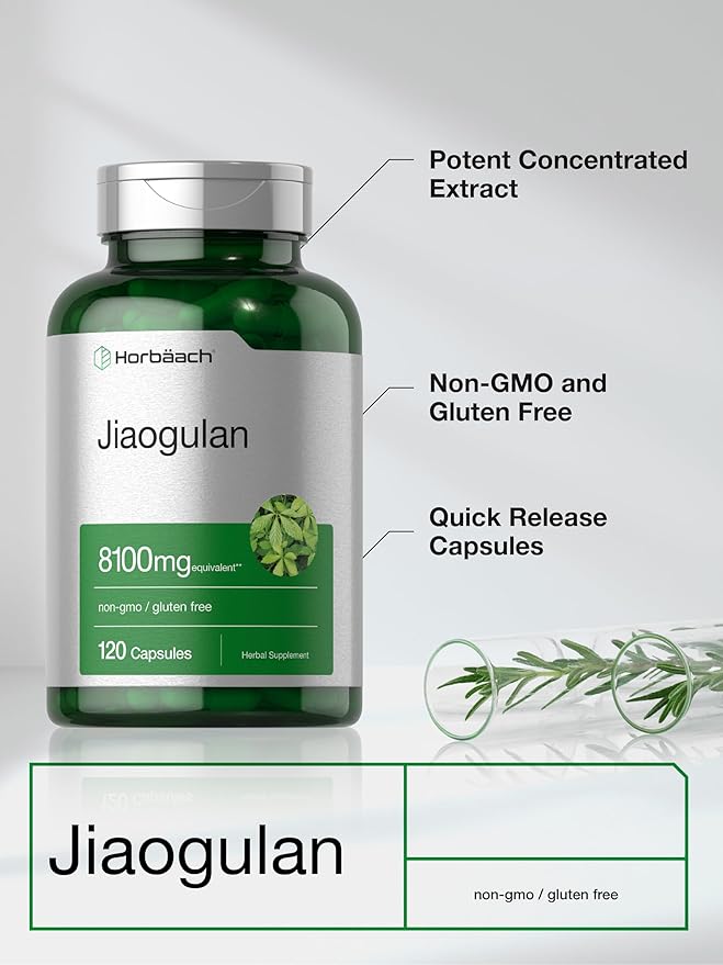 Horbäach Jiaogulan Capsules | 120 Count | Gynostemma Pentaphyllum Herbal Extract | Stamina and Endurance Supplement | Non-GMO Gluten Free