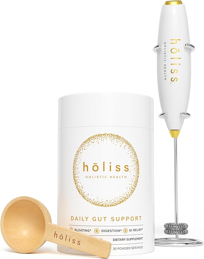 Daily Gut Health Kit – 6-in-1 All Natural Supplement Bloat &amp Gas Aid GI Lining Repair IBS Support – Lemon Balm L-Glutamine PepZinGI Mixed Berry 30 Servings Electric Mixer &amp Spoon
