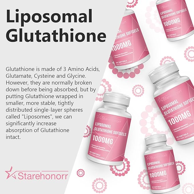 Liposomal Glutathione Softgels 1500MG Reduced Glutathione Supplement with Vitamin C Better Absorption Non-GMO Powerful Antioxidant for Healthy Aging Detox Immune Health 60 Softgels