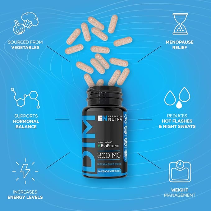 Effective Nutra Dim Supplement 300mg with BioPerine - Extra Strength Estrogen Blocker for Men &amp Women - Hormone &amp Metabolism Support - 4 Month Supply