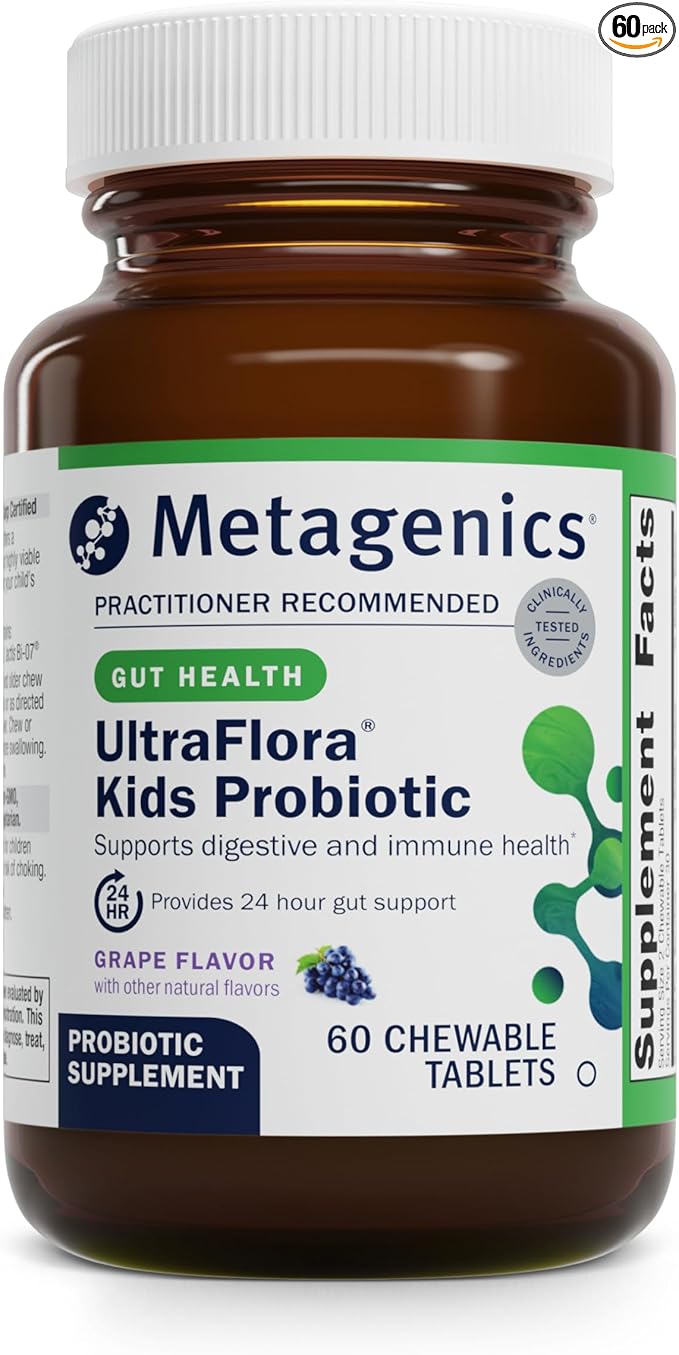 Metagenics UltraFlora Kids Probiotic - 10 Billion CFU - Children's Probiotic Blend - Digestive Health &amp Immune Health* - for Ages 3 &amp Up - 60 Tablets