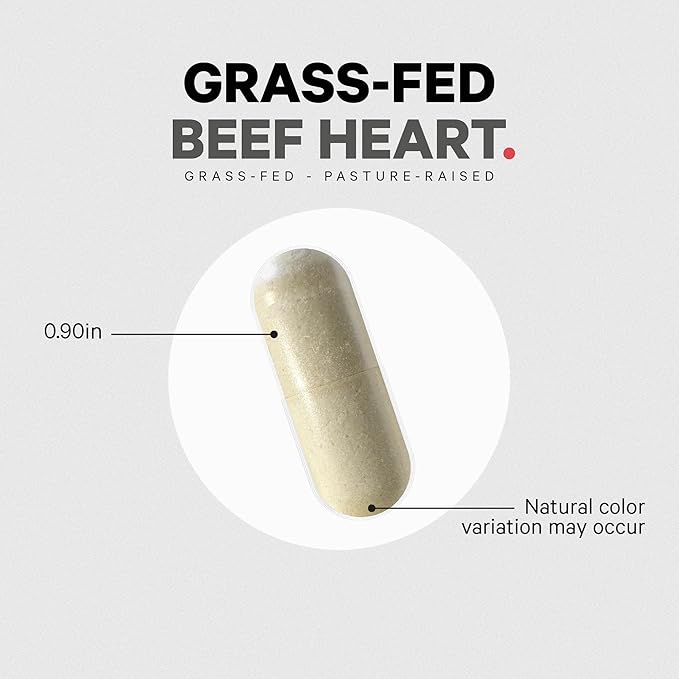 Codeage Grass Fed Beef Heart Supplement - Freeze Dried Non-Defatted Desiccated Glandular Supplements - Bovine Meat &amp Liver Pills - Beef Vitamins for Heart - Non-GMO -180 Capsules